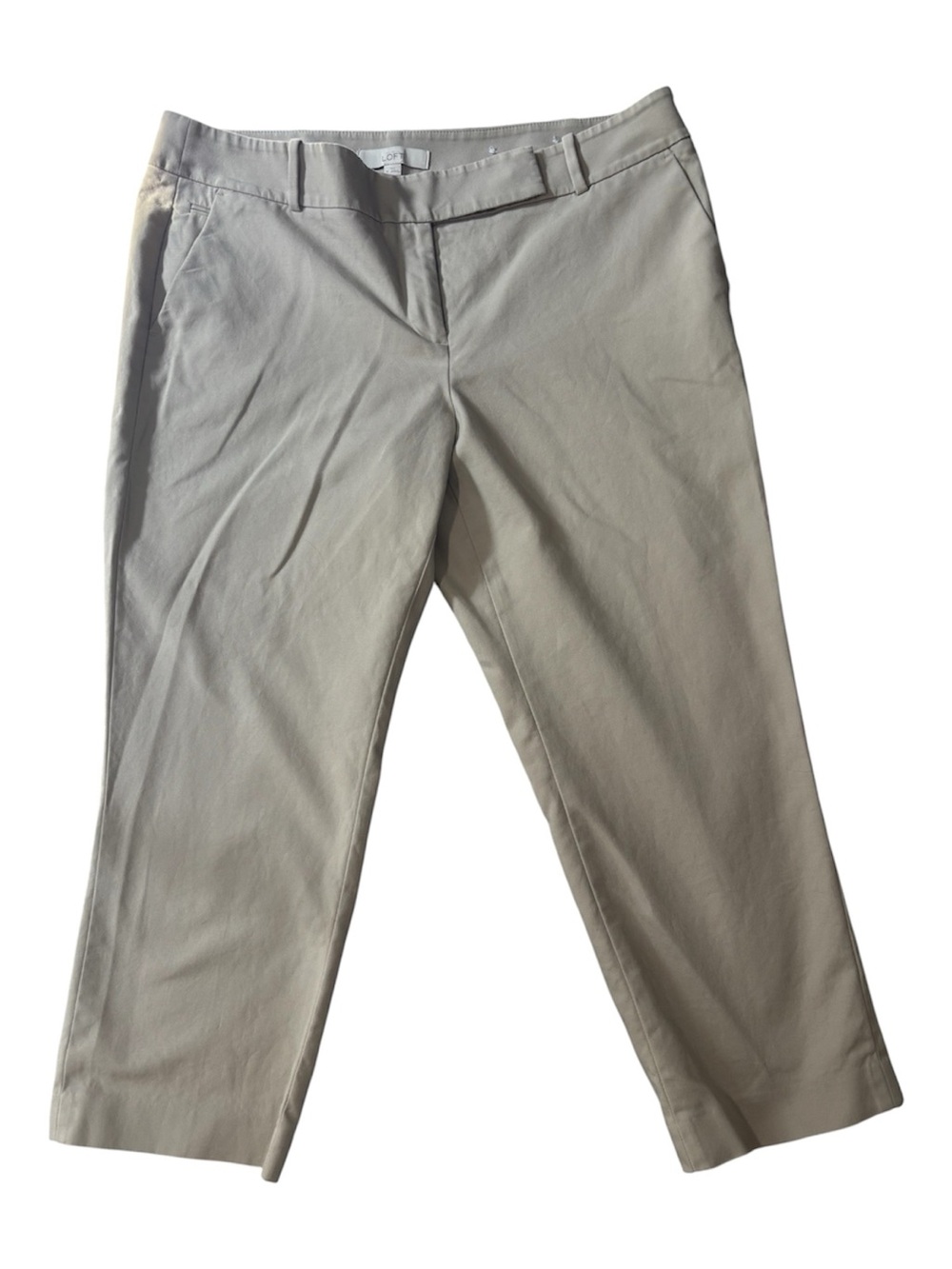 LOFT Pants, Julie Fit, Khaki Straight-Leg Chino Capri, 14, Beige Tan